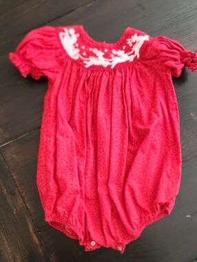 Red Smocked Baby One-Piece Bodysuit